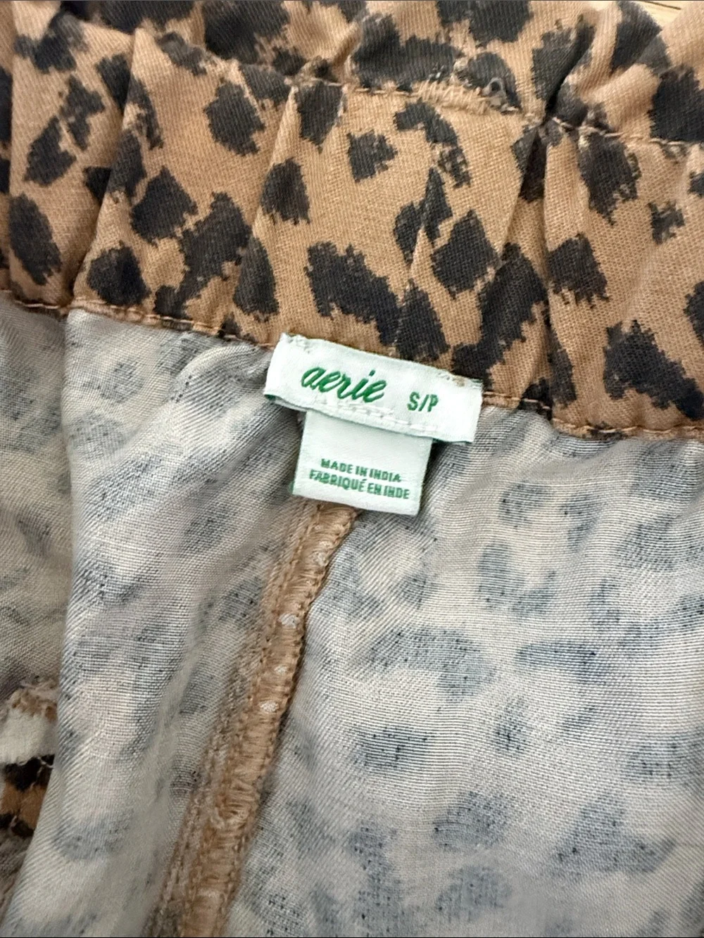 aerie Leopard Print High-Waist Paperbag Shorts - Tan/Black small - Picture 2 of 3